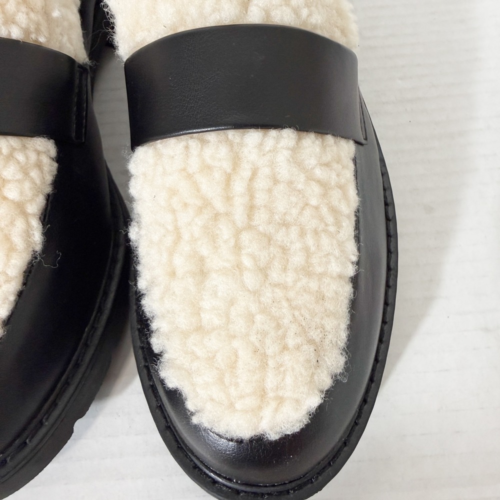 JustFab Leli Womens Black Cream Sherpa Chunky Platform Lug Sole Loafer Size 8 - Picture 4 of 8